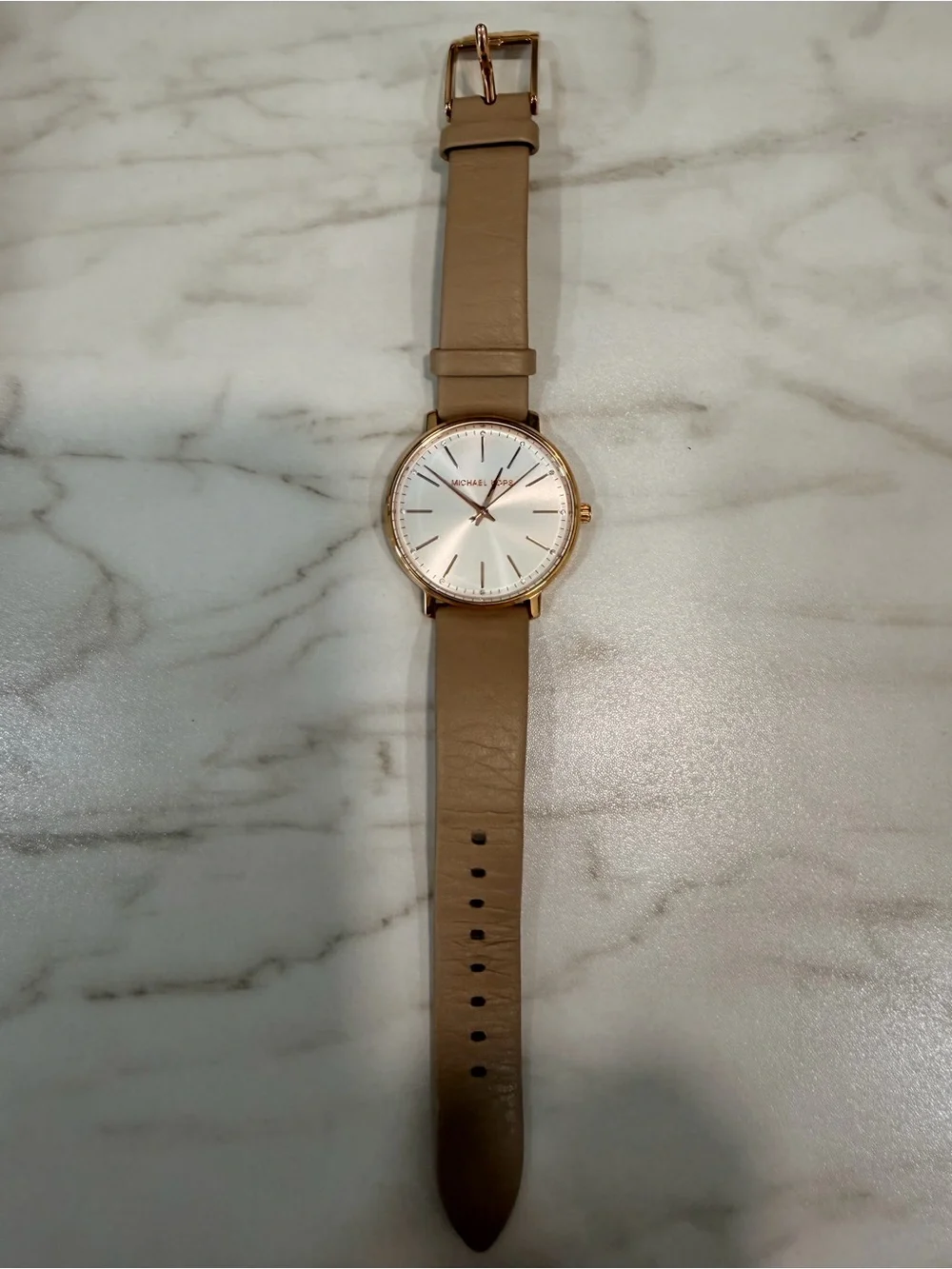 Michael Kors Gold-Tone Case Cream Leather Strap Minimalist Watch